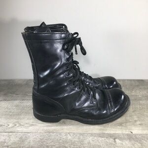 Men’s Double H Combat Black Leather Paratrooper Jump Cap Toe Boots Size 9 Wide